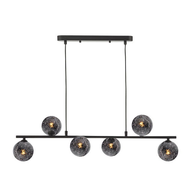 Spiral 6 Light Bar Pendant Matt Black and Black Confetti Glass