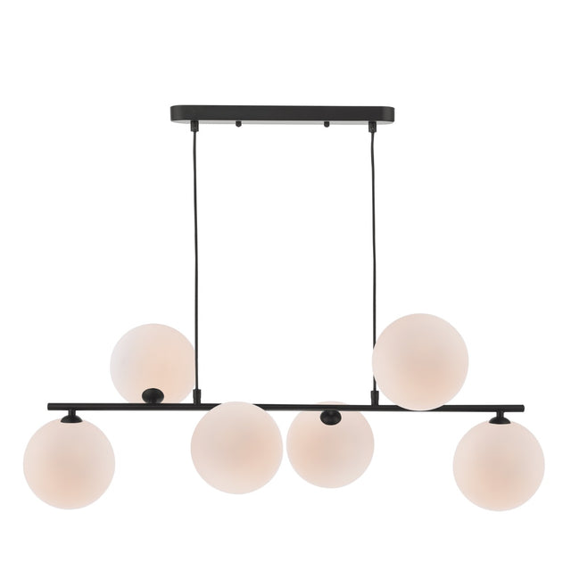 Spiral 6 Light Bar Pendant Matt Black and Opal Glass