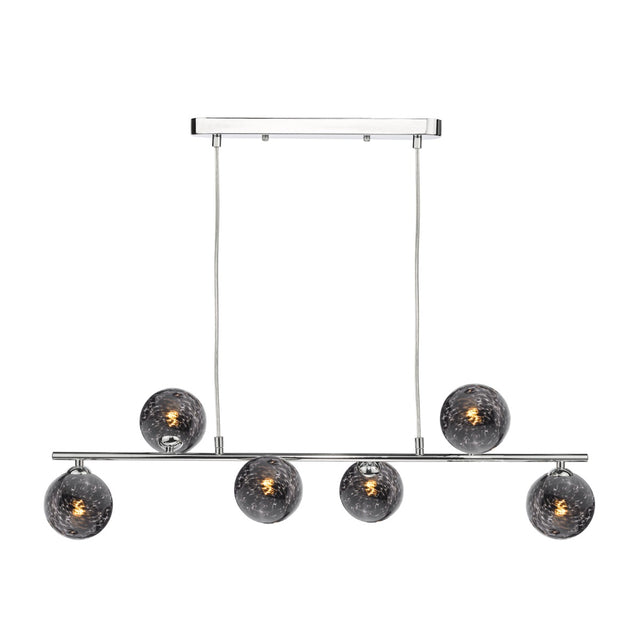 Spiral 6 Light Bar Pendant Polished Chrome and Black Glass