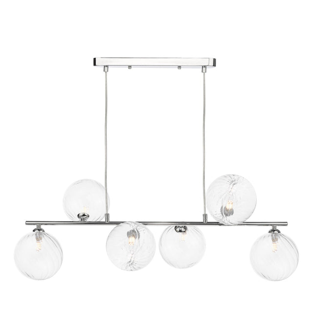 Spiral 6 Light Bar Pendant Polished Chrome and Twisted Glass