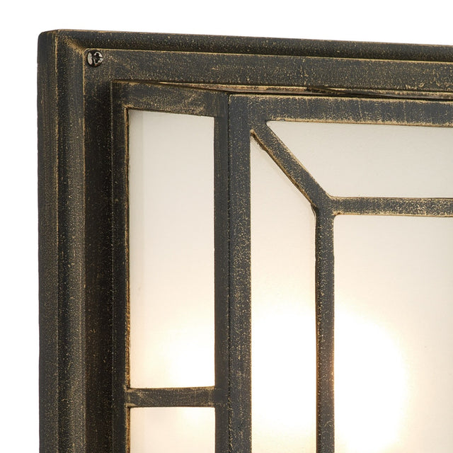 Trent Outdoor Wall Light Black/Gold Frosted Glass IP44