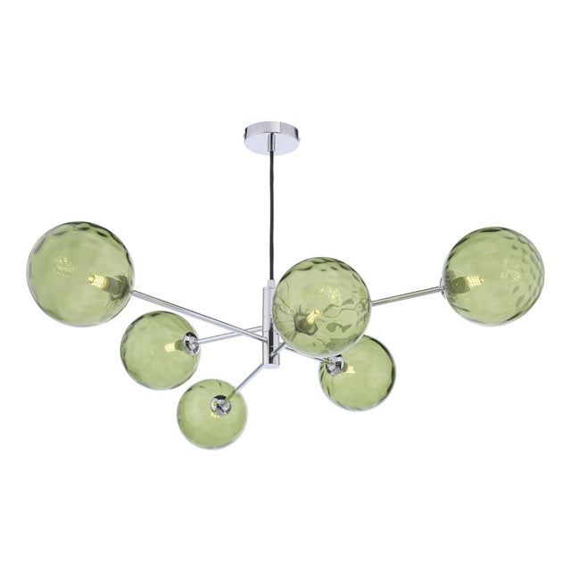 Vignette 6 Light Pendant Polished Chrome & Green Dimpled Glass