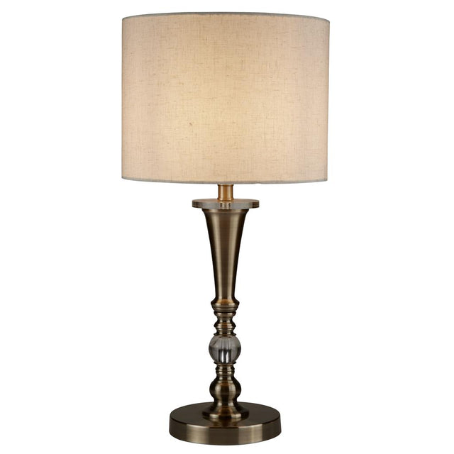 OSCAR 1LT TABLE LAMP, ANTIQUE BRASS, LINEN SHADE