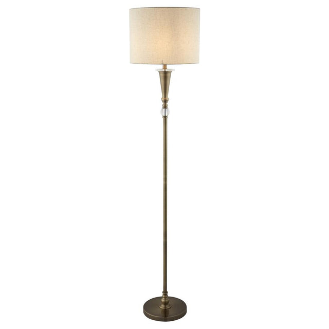 OSCAR 1LT FLOOR LAMP, ANTIQUE BRASS, LINEN SHADE