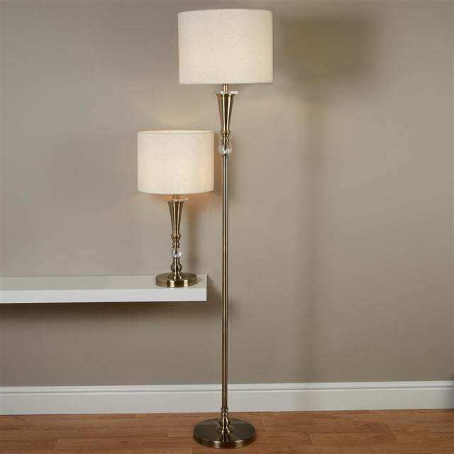 OSCAR 1LT FLOOR LAMP, ANTIQUE BRASS, LINEN SHADE