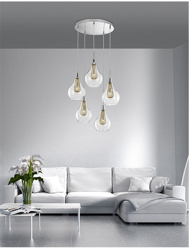 FILO Chrome Aluminium Clear Glass & Gold Frame LED G9 5x5W Bulb Excluded D: 37 H: 120 cm