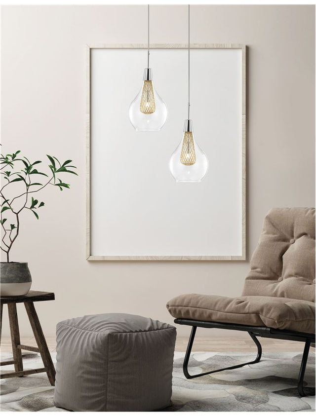 FILO Chrome Aluminium Clear Glass & Gold Frame LED G9 1x5W Bulb Excluded D: 16 H1: 20 H2: 120 cm