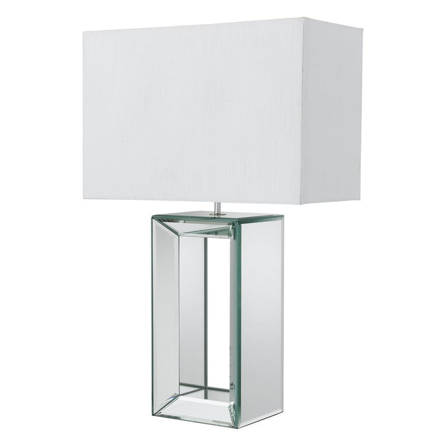 MIRROR TABLE LAMP - TALL - WHITE FAUX SILK SHADE