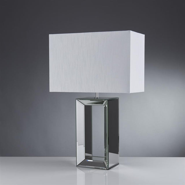 MIRROR TABLE LAMP - TALL - WHITE FAUX SILK SHADE