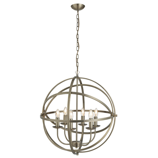 ORBIT 6LT CAGE FRAME ORB PENDANT, ANTIQUE BRASS