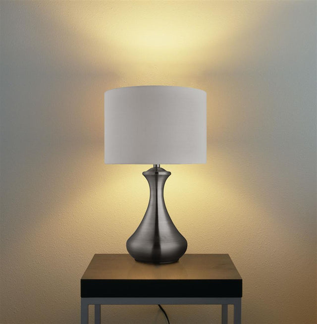 TOUCH LAMP SATIN SILVER, WHITE SHADE