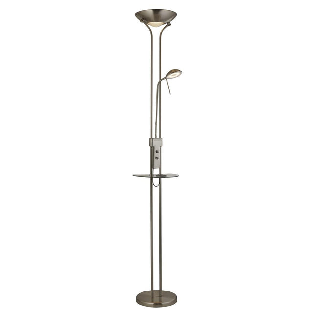 WIRELESS USB LED MOTHER AND CHILD FLOOR LAMP WITH USB AND WIRELESS CHARGING, SATIN NICKEL