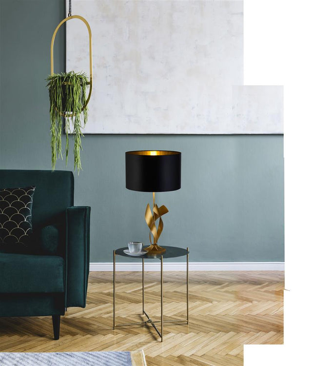 BREEZE 1LT TABLE LAMP, PAINTED GOLD, BLACK SHADE WITH GOLD INTERIOR