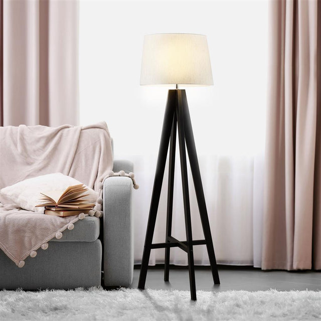 EASEL FLOOR LAMP DARK WOOD - CREAM LINEN SHADE