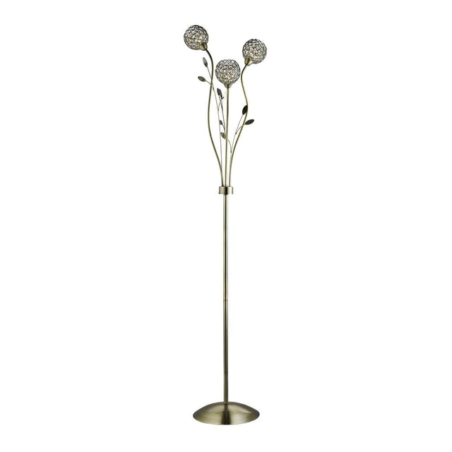 BELLIS II - 3LT FLOOR LAMP, ANTIQUE BRASS, CLEAR GLASS DECO SHADE