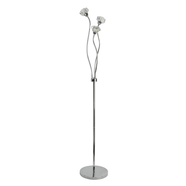 BELLIS II - 3LT FLOOR LAMP, CHROME, CLEAR GLASS DECO SHADE