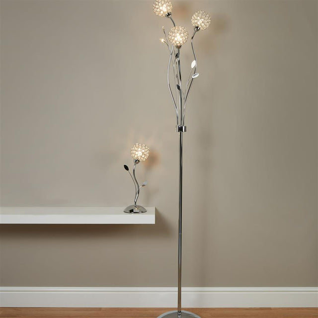 BELLIS II - 3LT FLOOR LAMP, CHROME, CLEAR GLASS DECO SHADE