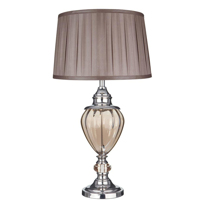 GREYSON TABLE LAMP AMBER GLASS URN/WITH BROWN PLEATED TAPERED SHADE