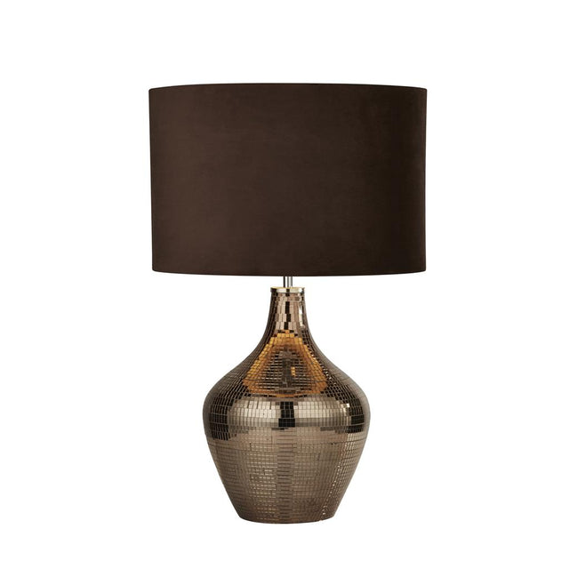 SMOKED MOSAIC TABLE LAMP WITH BROWN SUEDE SHADE