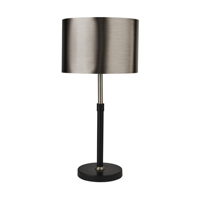 BLACK AND CHROME TABLE LAMP WITH BRUSHED BLACK CHROME SHADE