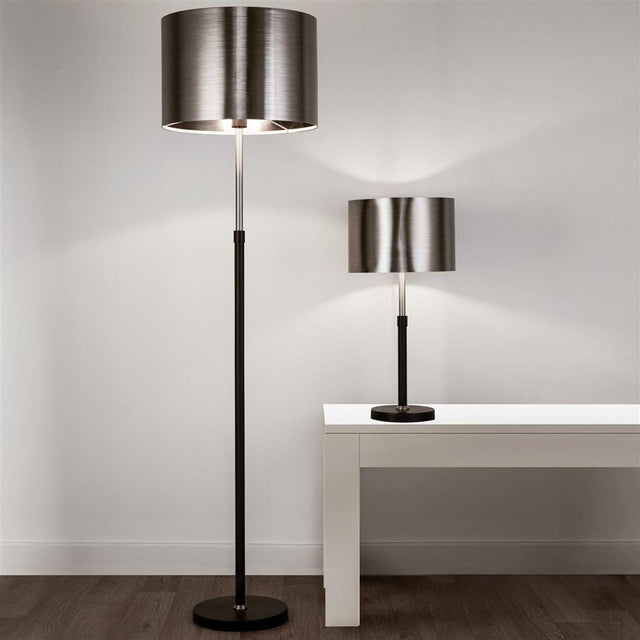 BLACK AND CHROME TABLE LAMP WITH BRUSHED BLACK CHROME SHADE