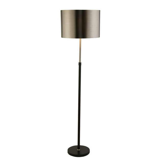 BLACK AND CHROME FLOOR LAMP WITH BRUSHED BLACK CHROME SHADE