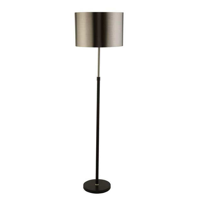 BLACK AND CHROME FLOOR LAMP WITH BRUSHED BLACK CHROME SHADE