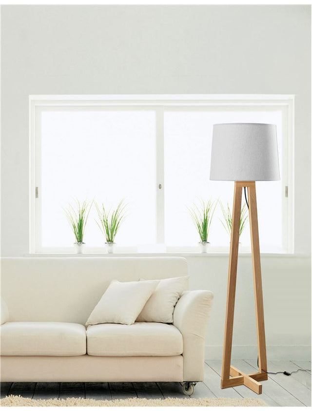 ALMA Natural Wood Sand White Shade Black Fabric Wire LED E27 1x12W Bulb Excluded L: 31 H1:35 H2:164 cm