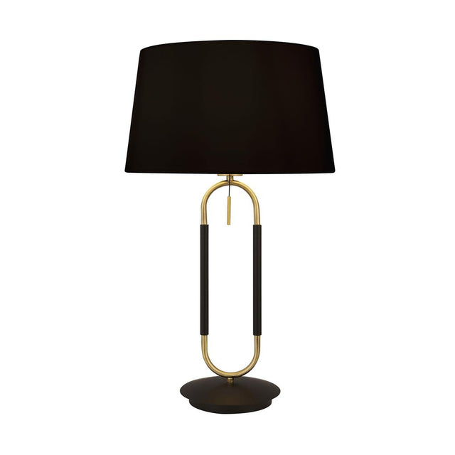 JAZZ 1LT TABLE LAMP, SATIN BRASS AND BLACK, BLACK VELVET SHADE. PULL SWITCH