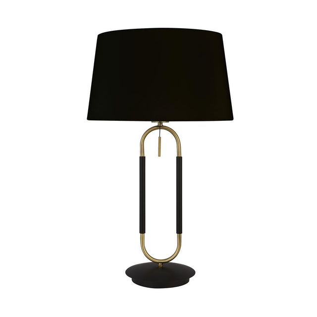 JAZZ 1LT TABLE LAMP, SATIN BRASS AND BLACK, BLACK VELVET SHADE. PULL SWITCH