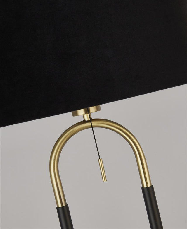 JAZZ 1LT TABLE LAMP, SATIN BRASS AND BLACK, BLACK VELVET SHADE. PULL SWITCH