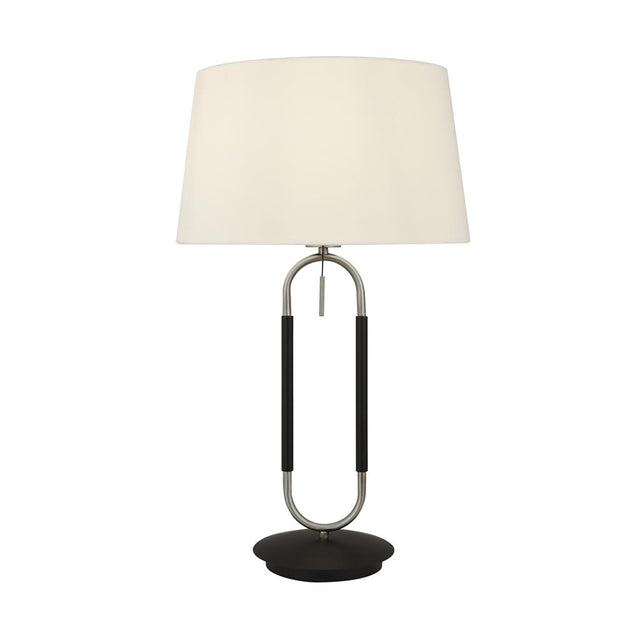 JAZZ  1LT TABLE LAMP, SATIN SILVER AND BLACK, WHITE VELVET SHADE. PULL SWITCH