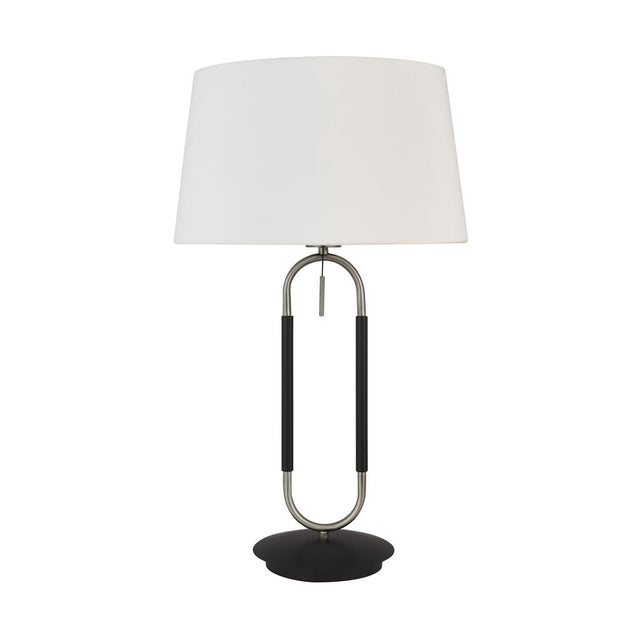 JAZZ  1LT TABLE LAMP, SATIN SILVER AND BLACK, WHITE VELVET SHADE. PULL SWITCH