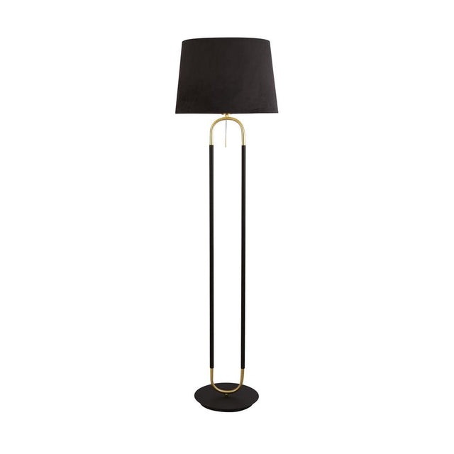 JAZZ  1LT FLOOR LAMP, SATIN BRASS AND BLACK, BLACK VELVET SHADE. PULL SWITCH