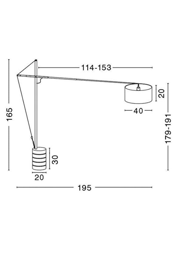 TRACCIA Iron & Plastic Black Fabric Shade Adjustable LED E27 1x12 W IP20 Bulb Excluded L: 195 W: 40 H: 165