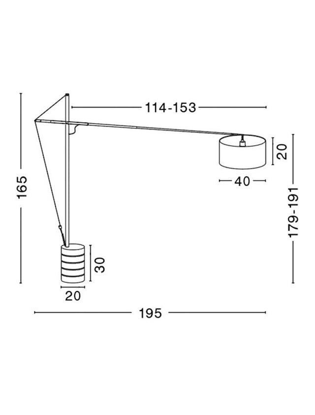 TRACCIA Iron & Plastic White Fabric Shade Adjustable LED E27 1x12 W IP20 Bulb Excluded L: 195 W: 40 H: 165