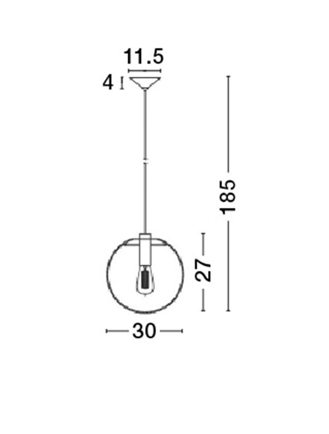 OVVIO Clear Glass & Black Metal Black Fabric Wire LED E27 1x12 Watt IP20 Bulb Excluded D:30 H1:27 H2:185 cm