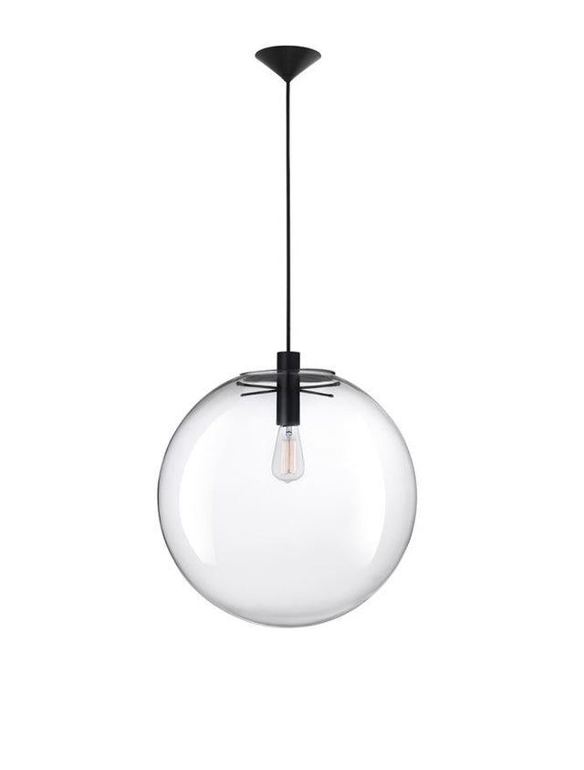 OVVIO Clear Glass & Black Metal Black Fabric Wire LED E27 1x12 Watt IP20 Bulb Excluded D:50 H1:50 H2:205 cm