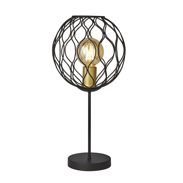 FINESSE 1LT TABLE LAMP WITH WAVEY BAR DETAIL - BLACK WITH GOLD LAMPHOLDERS