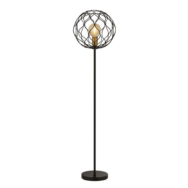 FINESSE 1LT FLOOR LAMP WITH WAVEY BAR DETAIL - BLACK WITH GOLD LAMPHOLDERS