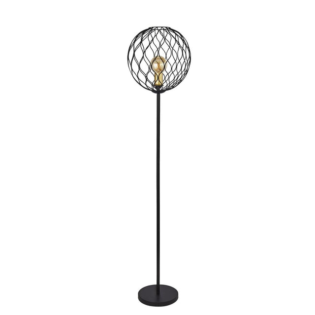 FINESSE 1LT FLOOR LAMP WITH WAVEY BAR DETAIL - BLACK WITH GOLD LAMPHOLDERS