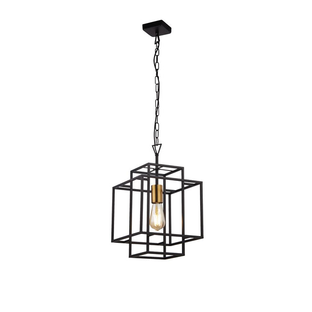 CRATE 1LT BLACK FRAME PENDANT WITH BRONZE LAMPHOLDER