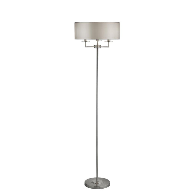 KNIGHTSBRIDGE 3LT SATIN SILVER FLOOR LAMP WITH SILVER FAUX SILK SHADE