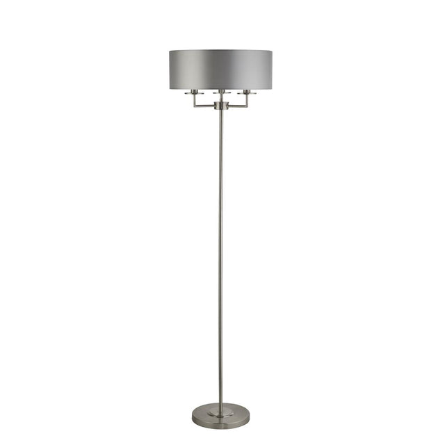 KNIGHTSBRIDGE 3LT SATIN SILVER FLOOR LAMP WITH SILVER FAUX SILK SHADE