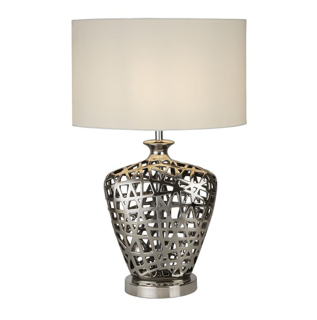 NETWORK LARGE TABLE LAMP - CHROME CUT OUT BASE WITH WHITE OVAL SHADE