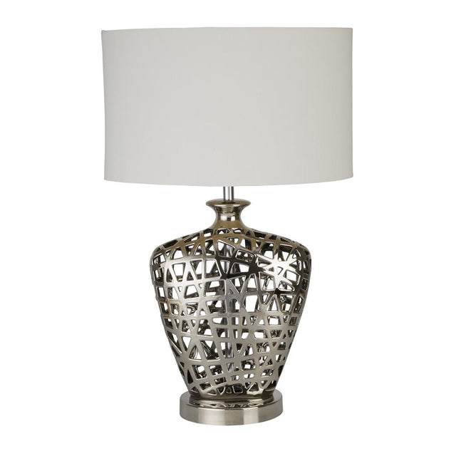 NETWORK LARGE TABLE LAMP - CHROME CUT OUT BASE WITH WHITE OVAL SHADE