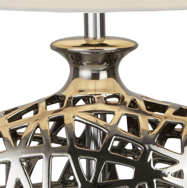 NETWORK LARGE TABLE LAMP - CHROME CUT OUT BASE WITH WHITE OVAL SHADE