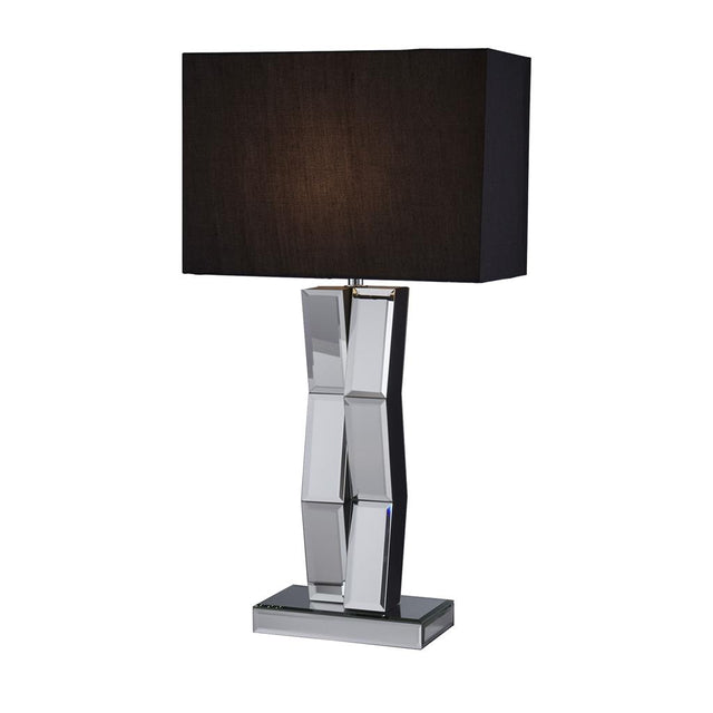 MIRROR TABLE LAMP - MIRROR FINISH/BLACK WOOD BLACK RECT SHADE