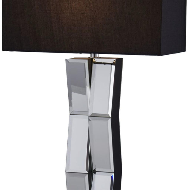 MIRROR TABLE LAMP - MIRROR FINISH/BLACK WOOD BLACK RECT SHADE