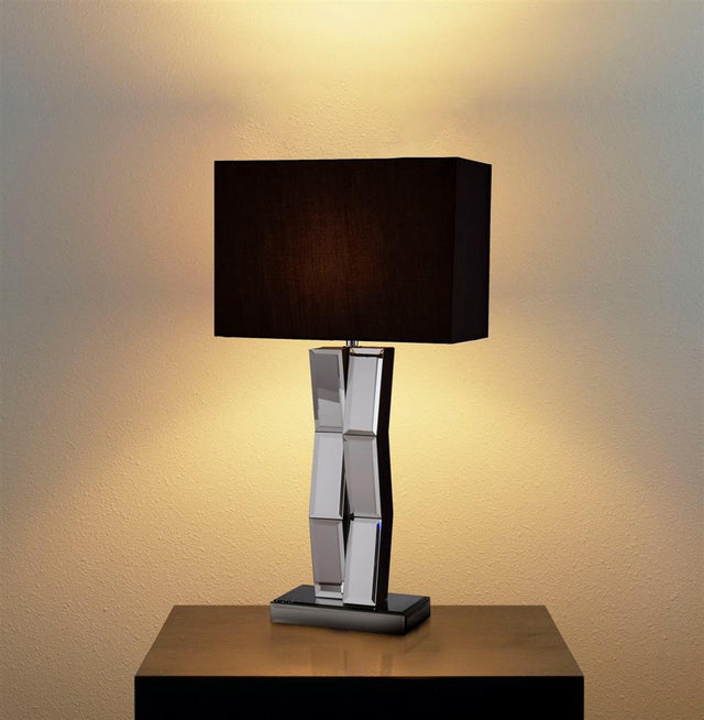 MIRROR TABLE LAMP - MIRROR FINISH/BLACK WOOD BLACK RECT SHADE